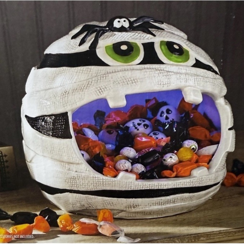 Member's Mark Pre-Lit Ceramic Halloween Candy Bowl Mummy Spider